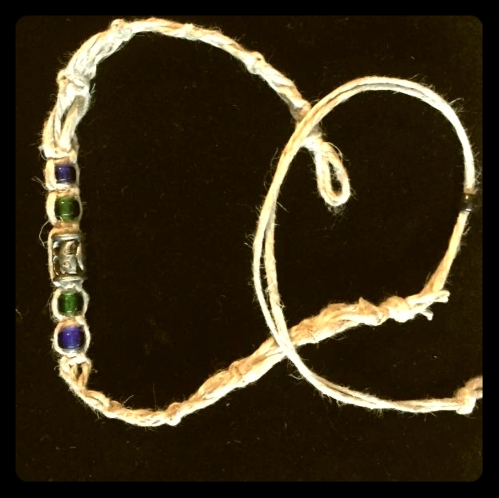 Handmade Hemp Choker Moon and Stars Blue Green